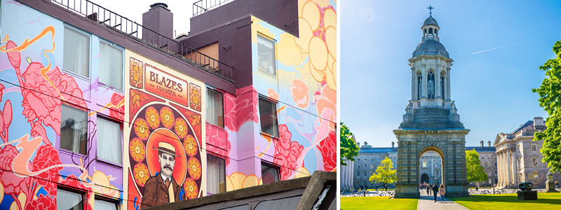 Street art i Dublin och Trinity College, ett universitet i Dublin på Irland.